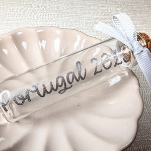 Personalised Holiday Sand Bottle with Destination for Travel Collection, Holiday Essential Vacation Gift for Couples, Family & Honeymoon image 1