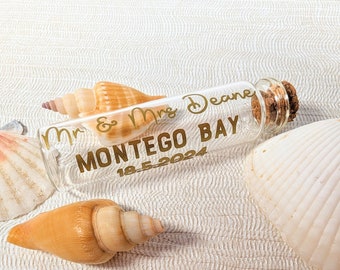 Personalised Wedding Day or Honeymoon Sand Jar, Gift for Couple Married Abroad, Beach Destination Wedding Keepsake, Small Sand Ceremony Jar