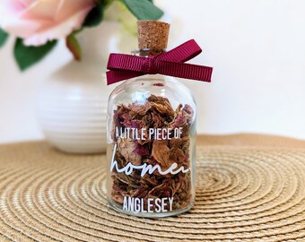 A Little Piece of Home Keepsake Bottle- Personalised Gift for Moving Abroad, Expat, New Home, First Time Moving Out, Travelling, Going to Un
