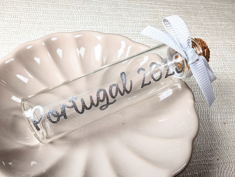 Personalised Holiday Sand Bottle with Destination for Travel Collection, Holiday Essential Vacation Gift for Couples, Family & Honeymoon image 1