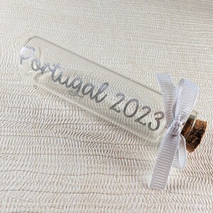 Personalised Holiday Sand Bottle with Destination for Travel Collection, Holiday Essential Vacation Gift for Couples, Family & Honeymoon image 3