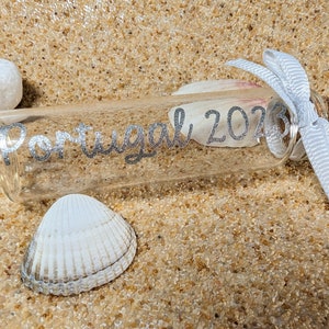 Personalised Holiday Sand Bottle with Destination for Travel Collection, Holiday Essential Vacation Gift for Couples, Family & Honeymoon image 6