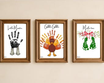 Holiday Handprint Footprint Art: Baby Toddler Keepsake Bundle (PDF + Canva)