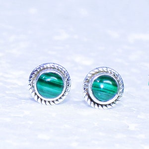 Minimalist Malachite Stud Earring, Silver Stud Earrings, Dainty Gemstone Earring, Small Green Malachite Earring, Tiny Gemstone Earrings