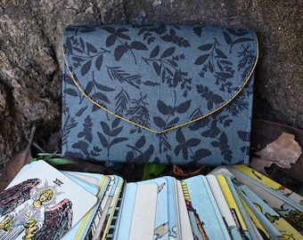 Tarot Deck Bag With Snap Closure | Tarot Case | Midnight Herb Garden/Yellow Spider Webs