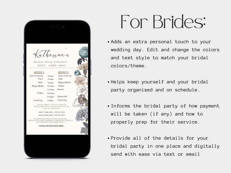 Braut Hochzeit Tag Timeline Template: Makeup & Haare (Digitale Vorlage) Bild 6