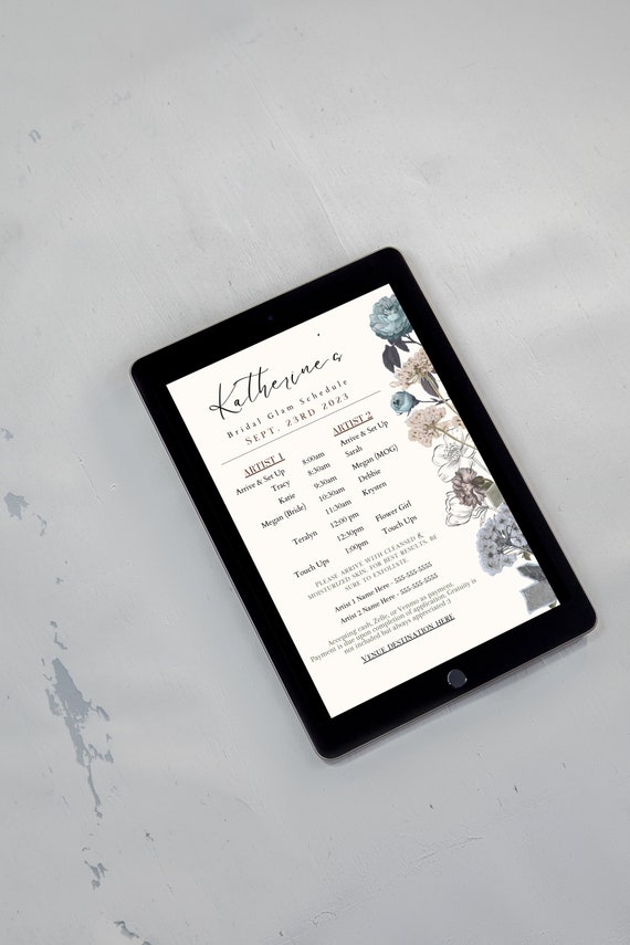 Bridal Wedding Day Timeline Template: Makeup & Hair (Digital Template)