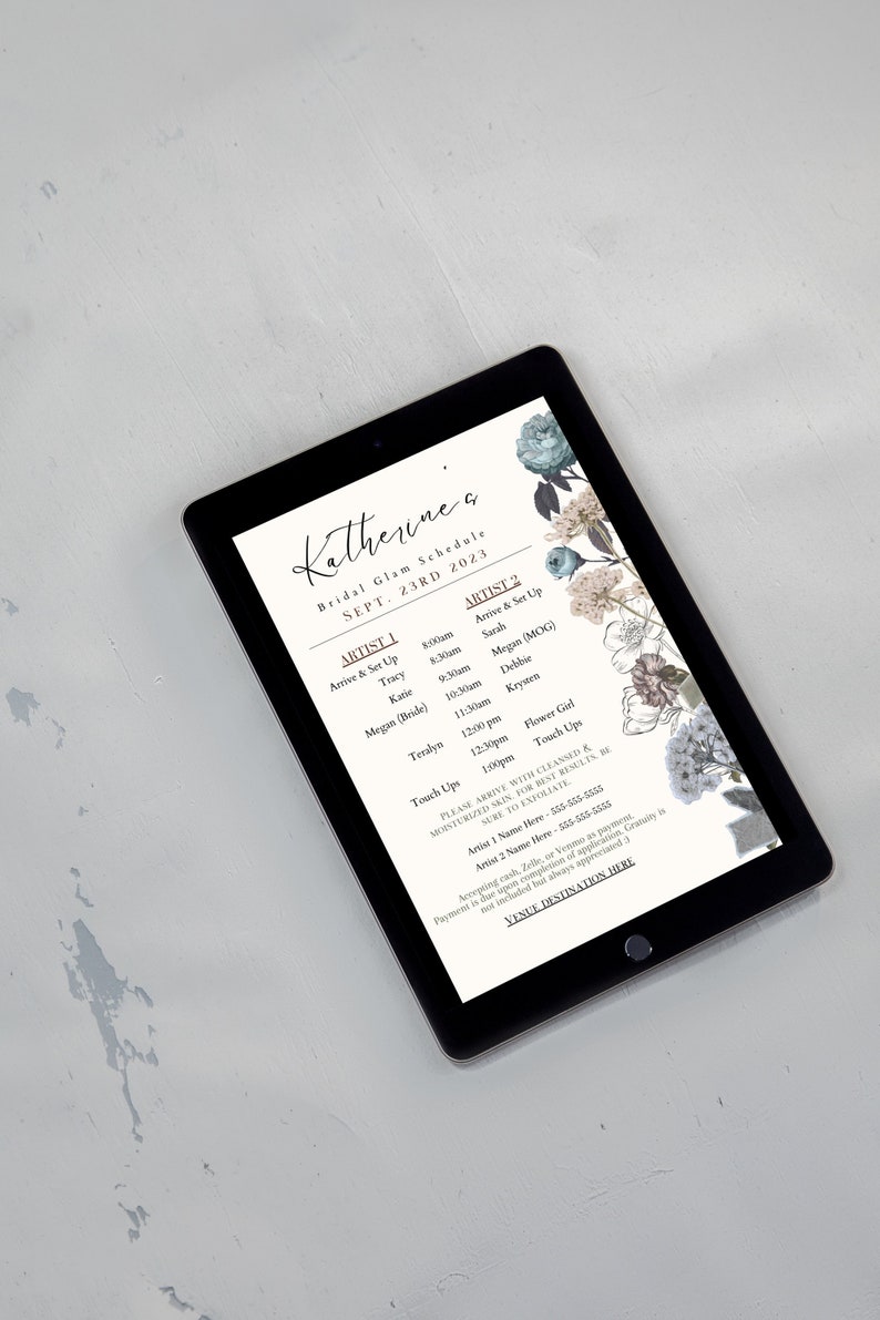 Braut Hochzeit Tag Timeline Template: Makeup & Haare (Digitale Vorlage) Bild 1