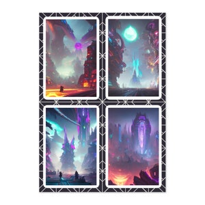 Futuristische Alien Städte StickerBogen | Fantasy & Sci-Fi Art | Enthält 4 separate Sticker