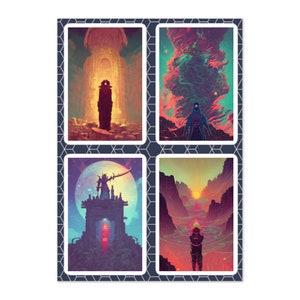 Arkusz naklejek postaci fantasy | Koncepcja artystyczna gier wideo | Miłośnicy fantasy | Zawiera 4 oddzielne duże naklejki