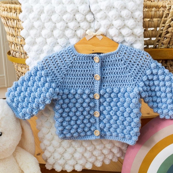 Bobble Stitch Crochet Baby Cardigan Pattern, Crochet Baby Sweater Pattern by Maisie and Ruth | *Instant Download* | **PATTERN ONLY**