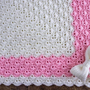 Crochet Baby Blanket Pattern with 3D Crochet Bow | Crochet Patterns by Maisie and Ruth | *Instant Download* | **PATTERN ONLY**