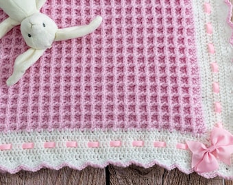 CROCHET PATTERN + VIDEO | Crochet Baby Blanket Pattern | Waffle Stitch Crochet Baby Blanket Pattern by Maisie and Ruth | *Instant Download*