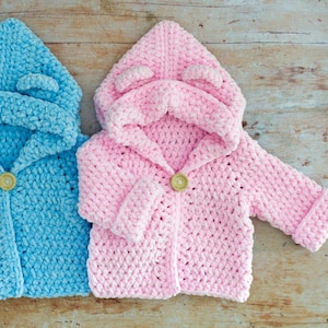 CROCHET PATTERN + VIDEO | Crochet Baby Hoodie with Bear Ears Pattern | Easy Crochet Baby Cardigan Pattern by Maisie and Ruth