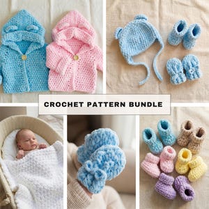 Crochet Pattern Bundle PDF | + Video Tutorials | Chunky Chenille Beanie, Booties, Mittens, Hoodie, Blanket