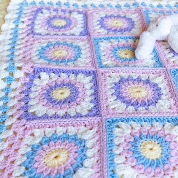 Crochet Baby Blanket Pattern, Crochet Sunburst Granny Square Blanket Pattern by Maisie and Ruth | *Instant Download* | **PATTERN ONLY**