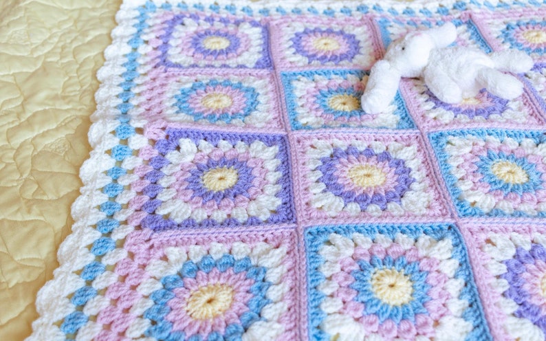 Crochet Baby Blanket Pattern, Crochet Sunburst Granny Square Blanket Pattern by Maisie and Ruth Instant Download PATTERN ONLY image 1