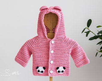 Crochet Panda Baby Cardigan Pattern, Crochet Baby Hoodie Pattern by Maisie and Ruth | *Instant Download* | **PATTERN ONLY**