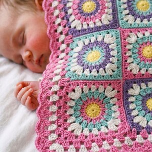 Crochet Baby Blanket Pattern | PDF + Video Tutorial | Easy Sunburst Granny Square | Baby Shower Gift image 10