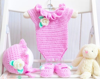 Crochet Baby Romper Pattern with Rose | PDF & Video Tutorial | Frilly Collar | DIY Summer Project