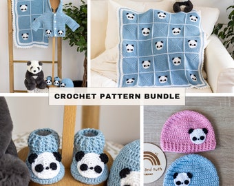 Crochet Pattern Bundle, Crochet Panda Set Pattern Bundle by Maisie and Ruth | *Instant Download* | **PDF PATTERNS ONLY**