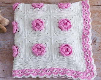 Crochet Pattern + Video Tutorial | Rose Granny Square Baby Blanket | Flower Design | PDF (Instant Download)