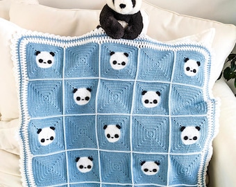 Crochet Pattern & Video Tutorial | Panda Baby Blanket PDF | Animal Granny Square | Instant Download