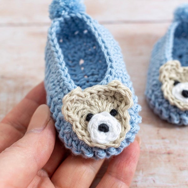 Crochet Baby Shoes Pattern with Teddy Bear Applique, Crochet Baby Booties Pattern by Maisie and Ruth | *Instant Download* | **PATTERN ONLY**