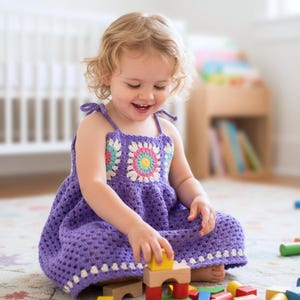 Crochet Sunburst Granny Square Dress Pattern | Baby to Kids Sizes 0 to 10 Years | Boho Crochet Dress | Toddler Girl Summer Dress PDF Pattern