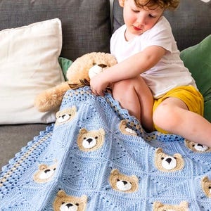 Crochet Pattern + Video Tutorial | PDF Teddy Bear Baby Blanket | Animal Granny Square