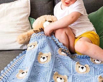 Crochet Pattern + Video Tutorial | PDF Teddy Bear Baby Blanket | Animal Granny Square