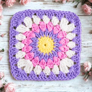 crochet colorful sunburst granny square