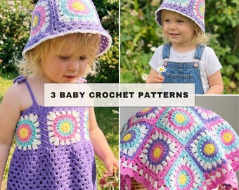 Crochet Pattern Bundle | + Video Tutorial | Baby Dress, Hat & Blanket PDF | Easy Child Outfits