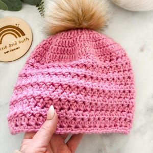 Crochet beanie pattern PDF shown in adult size