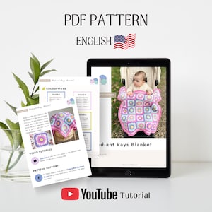 Crochet Baby Blanket Pattern | PDF + Video Tutorial | Easy Sunburst Granny Square | Baby Shower Gift image 2