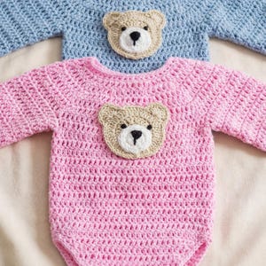 Crochet Pattern + VIDEO Tutorial | Easy Baby Romper + Teddy Bear Applique | Newborn Onesie