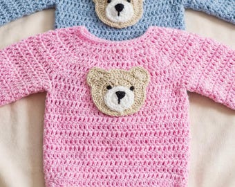 Crochet Pattern + VIDEO Tutorial | Easy Baby Romper + Teddy Bear Applique | Newborn Onesie