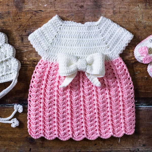 Crochet Baby Dress Pattern with 3D Bow by Maisie and Ruth | *Instant Download* | **PATTERN ONLY**