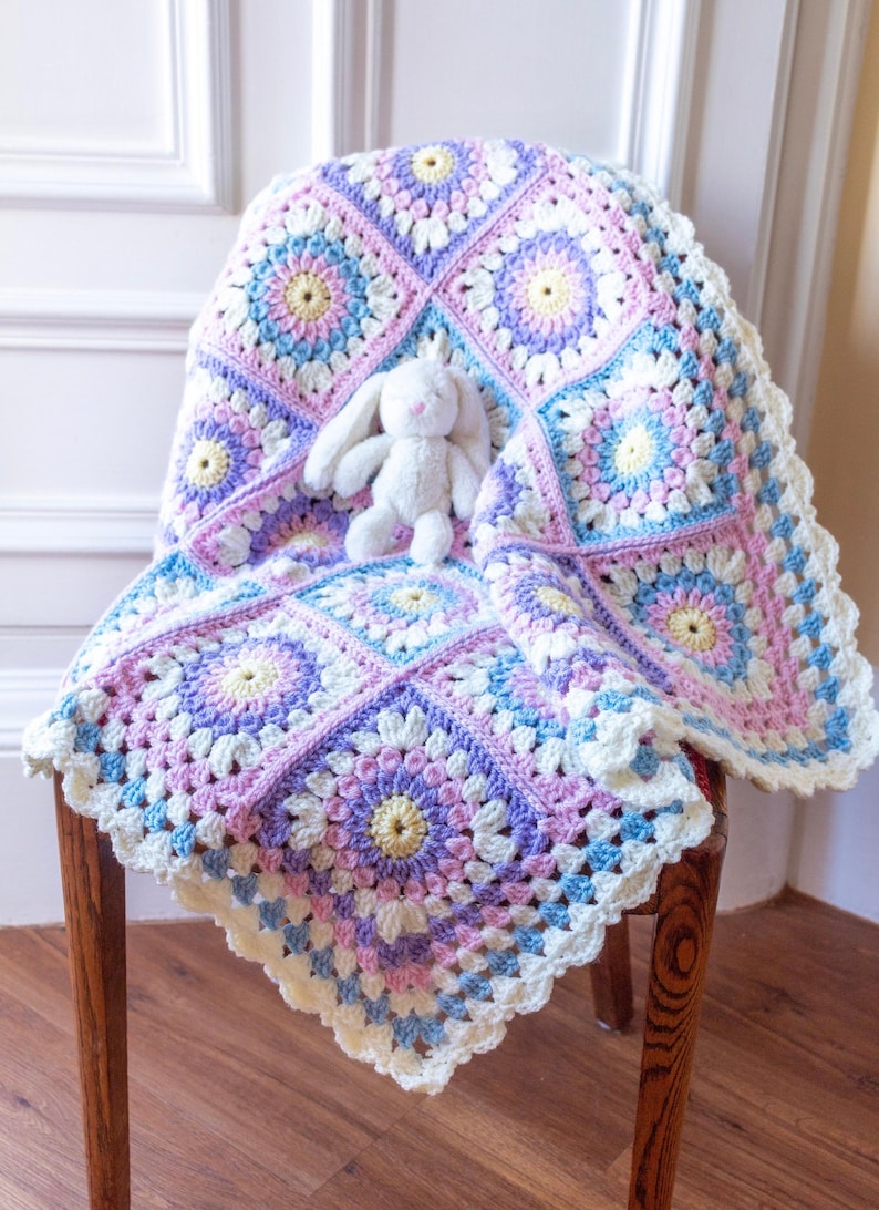 Crochet Baby Blanket Pattern, Crochet Sunburst Granny Square Blanket Pattern by Maisie and Ruth Instant Download PATTERN ONLY image 2