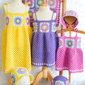Crochet Sunburst Granny Square Dress Pattern | Baby to Kids Sizes 0 to 10 Years | Boho Crochet Dress | Toddler Girl Summer Dress PDF Pattern