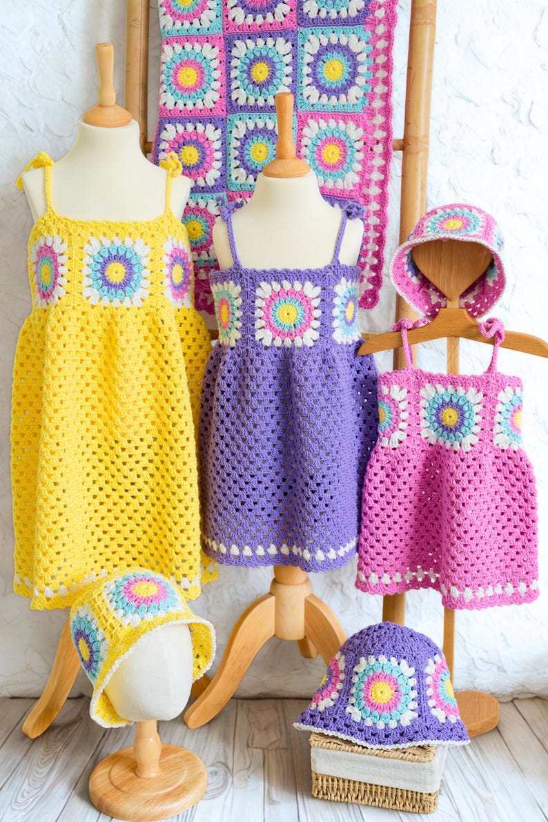 Crochet dress for infants and girls – size 0 to 10 years shown