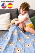 Crochet Teddy Bear Blanket Pattern, Crochet Bear Blanket Pattern by Maisie and Ruth | PDF Pattern in English & Español / Spanish
