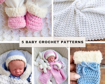 Crochet Baby Set Patterns | PDFs + Video Tutorials | Baby Blanket, Coat, Booties, Hat & Mittens