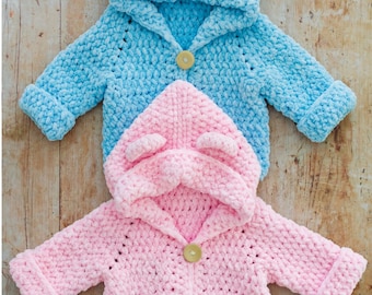 Snuggle Bear Kids Hoodie Pattern | PDF + Video Tutorial | Newborn–10 Years | Cozy Crochet Jacket