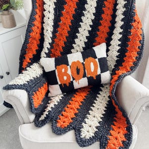 Easy Halloween Crochet Blanket Pattern, Chunky Mile-a-Minute Throw, Spooky Strips Afghan PDF, Video Tutorial