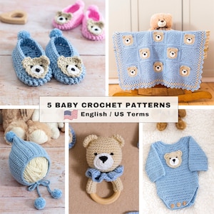 HÄKELANLEITUNG + VIDEO Bundle | Einfacher Teddybär Set | Babydecke, Schuhe, Mütze, Strampler & Spielzeug