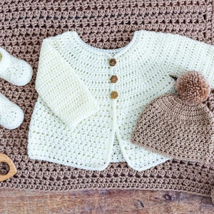 CROCHET PATTERN + VIDEO | Crochet Pattern Bundle | Easy Crochet Baby Set | Includes Baby Blanket, Baby Cardigan, Baby Booties, Baby Hat