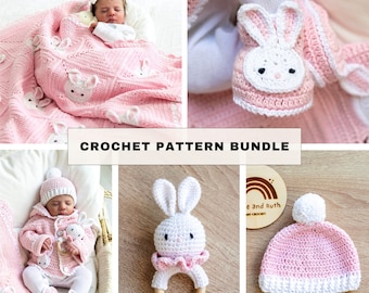Crochet Pattern Bundle, Crochet Bunny Set Pattern Bundle by Maisie and Ruth | *Instant Download* | **PDF PATTERNS ONLY**
