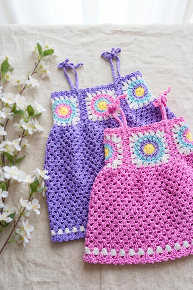 Front view of handmade crochet dress for toddler
