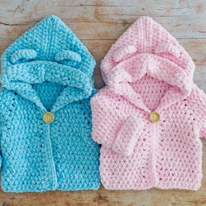 Crochet Baby Hoodie with Bear Ears Pattern, Crochet Baby Cardigan Pattern by Maisie and Ruth | *Instant Download* | **PATTERN ONLY**